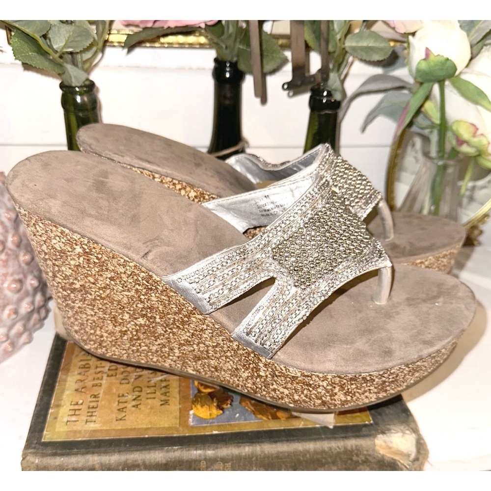 Maurice’s silver beaded wedges